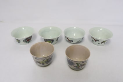 6 wucai porcelain tea cups