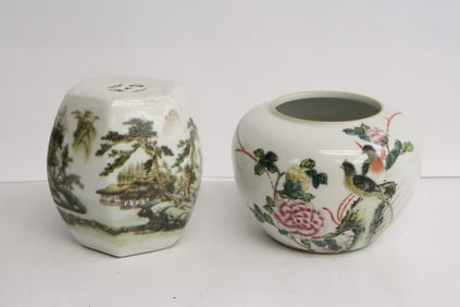 2 famille rose porcelain censers