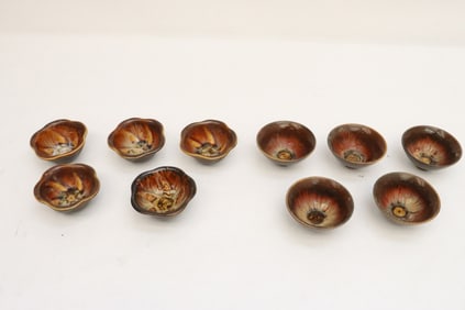 10 brown glazed porcelain tea bowls