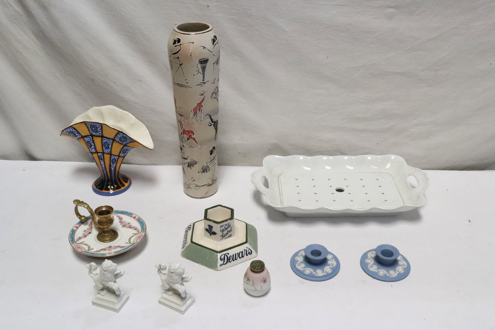 Lot of misc. porcelain pieces, and a tall vase: Lot of misc. porcelain pieces, and a tall vase (15.2"x4.2"dia)