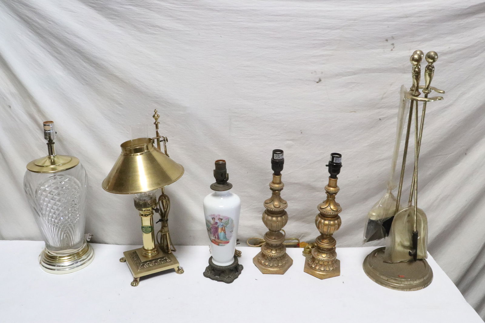 5 table lamps, and set of fireplace tools (1 of 8)