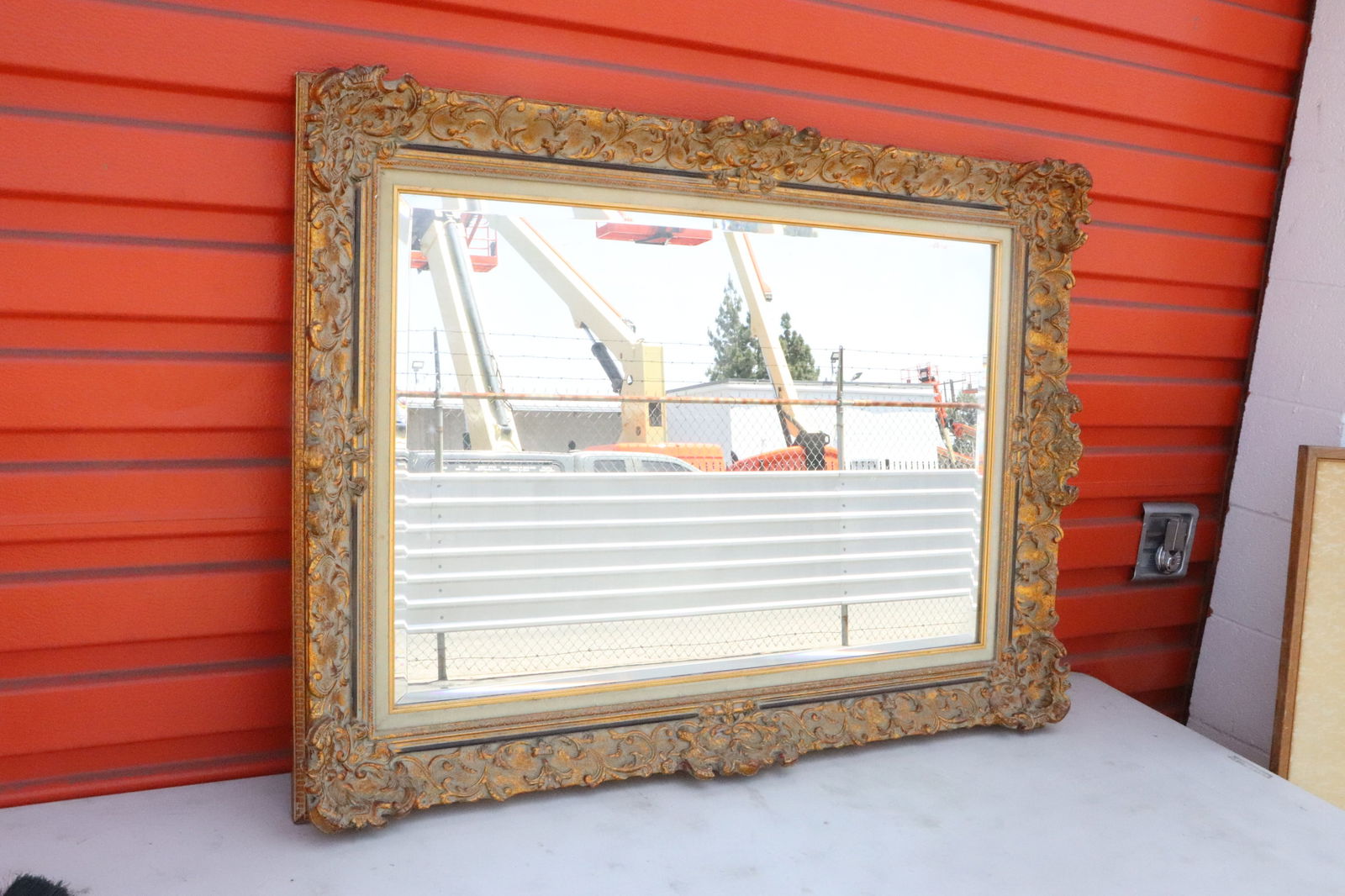 Large gilt frame wall mirror with beveled glass (1 of 6)
