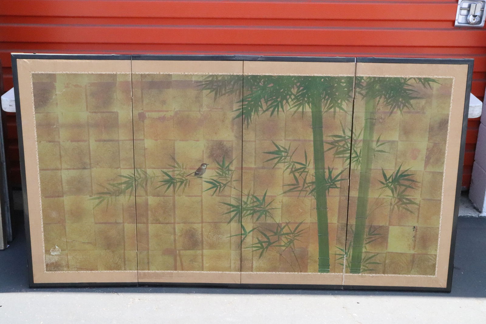 Japanese 4-panel room divider with w/c, signed (1 of 9)