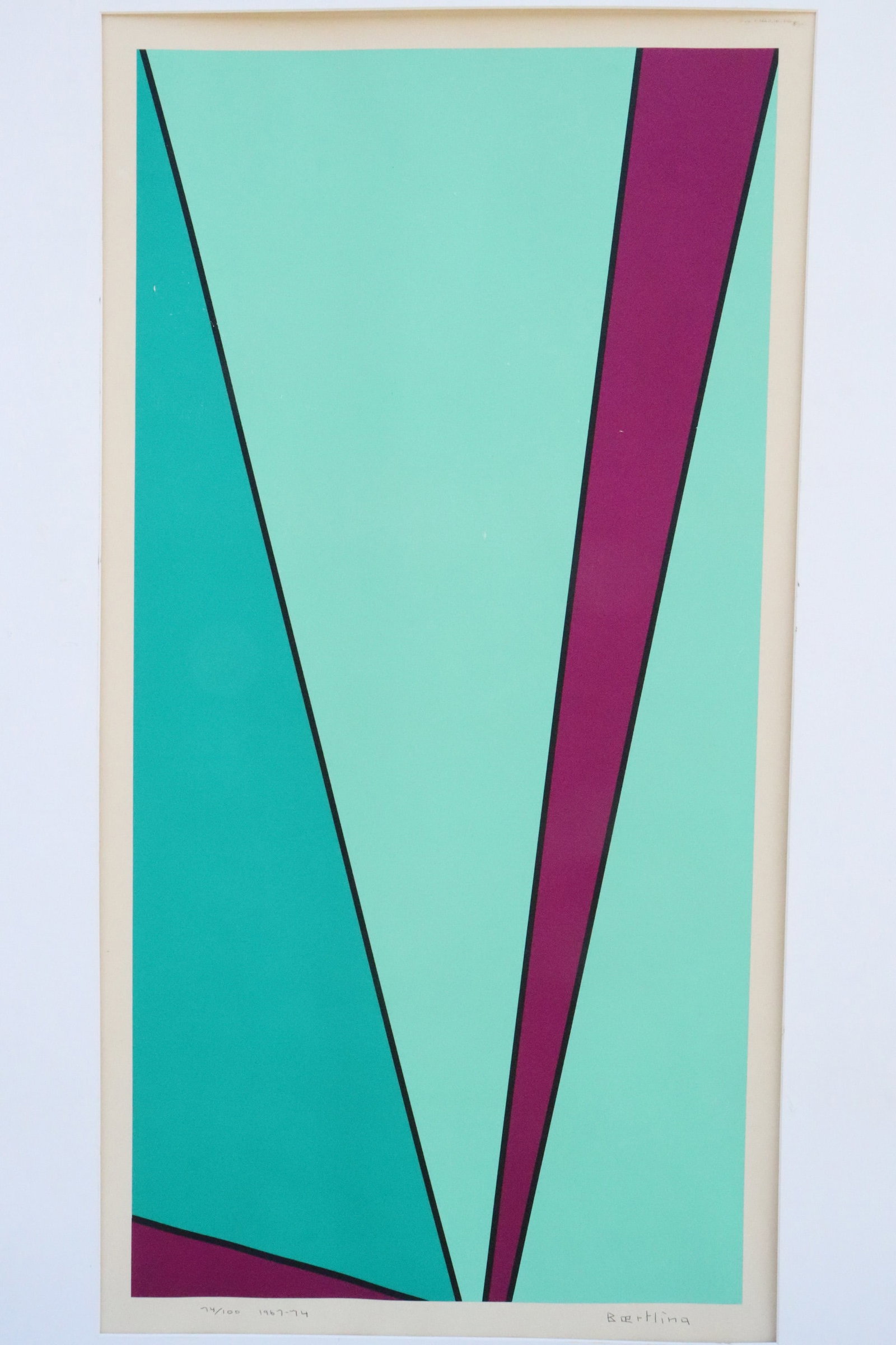 Lithograph in color "abstract" signed: Lithograph in color "abstract" signed, ed. 74/100, 38.2"x20" (F:48.2"x30.2"x1.3")