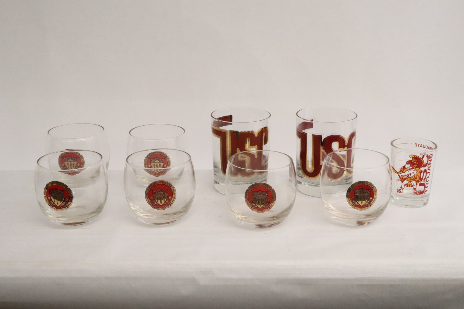 Lot of USC glasses: Lot of USC glasses, 3.15"x2.3"dia - 4.25"x3.25"dia