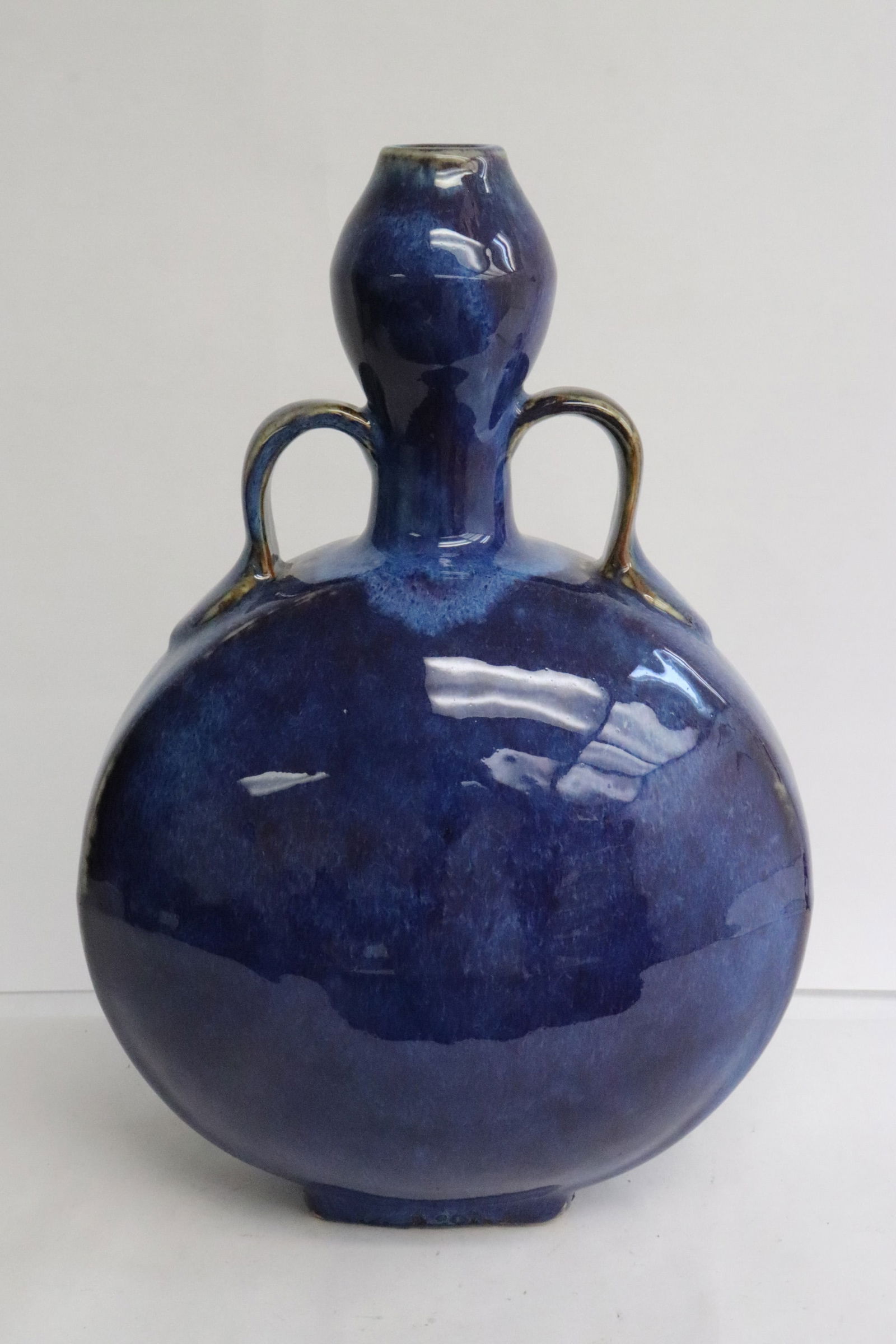 Chinese purple on blue porcelain handled flask (1 of 9)