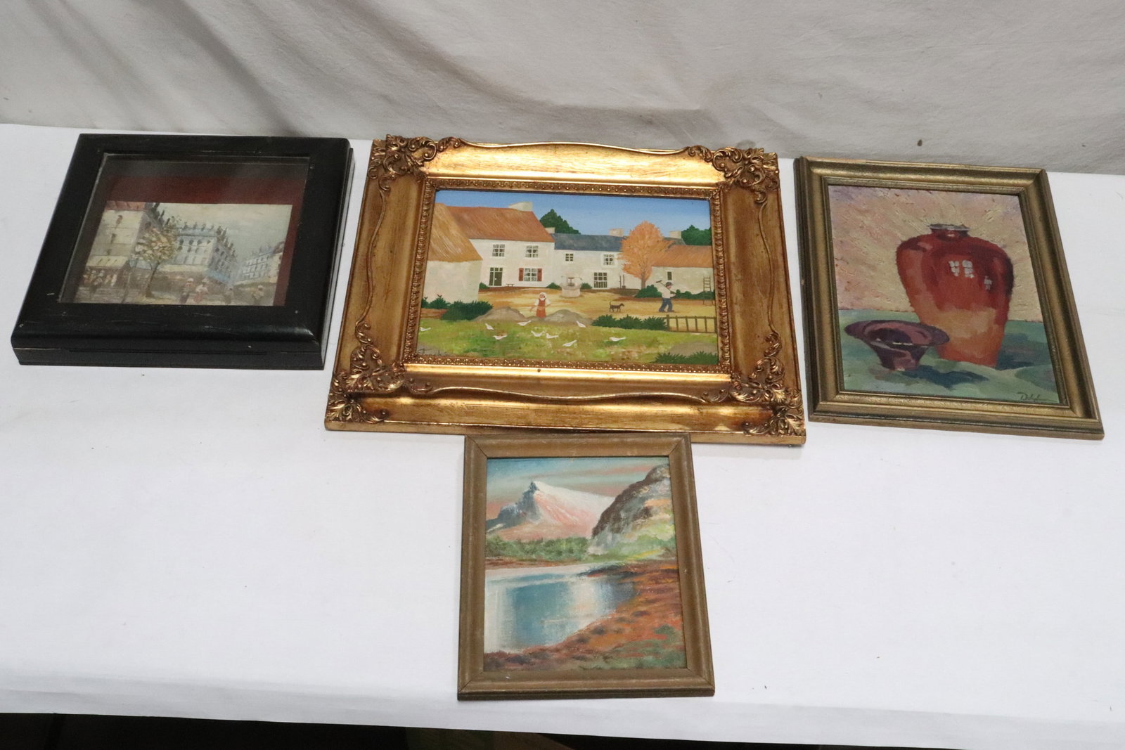 4 oil paintings: 4 oil paintings, 9.5"x7.6" (F:11.4"x9.5"x0.25") - 10.4"x13.2" (F:17.5"x20.4"x2")