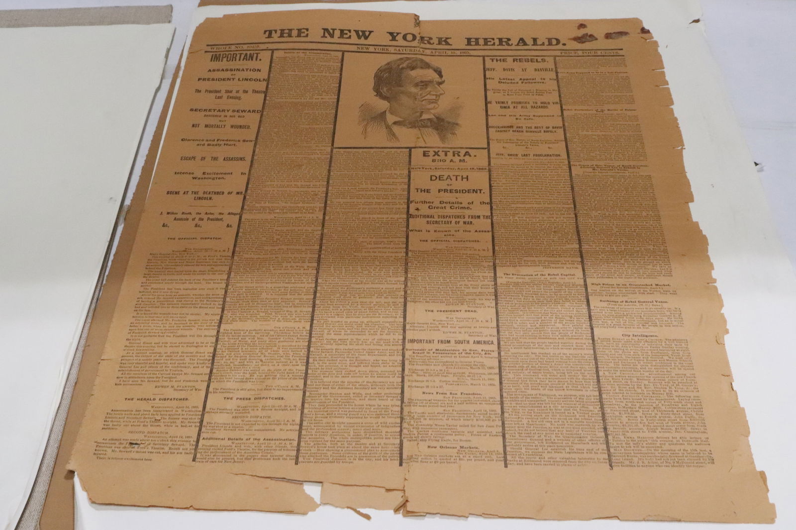 original April 15th, 1865 newspaper w/ Lincoln assasination (1 of 9)