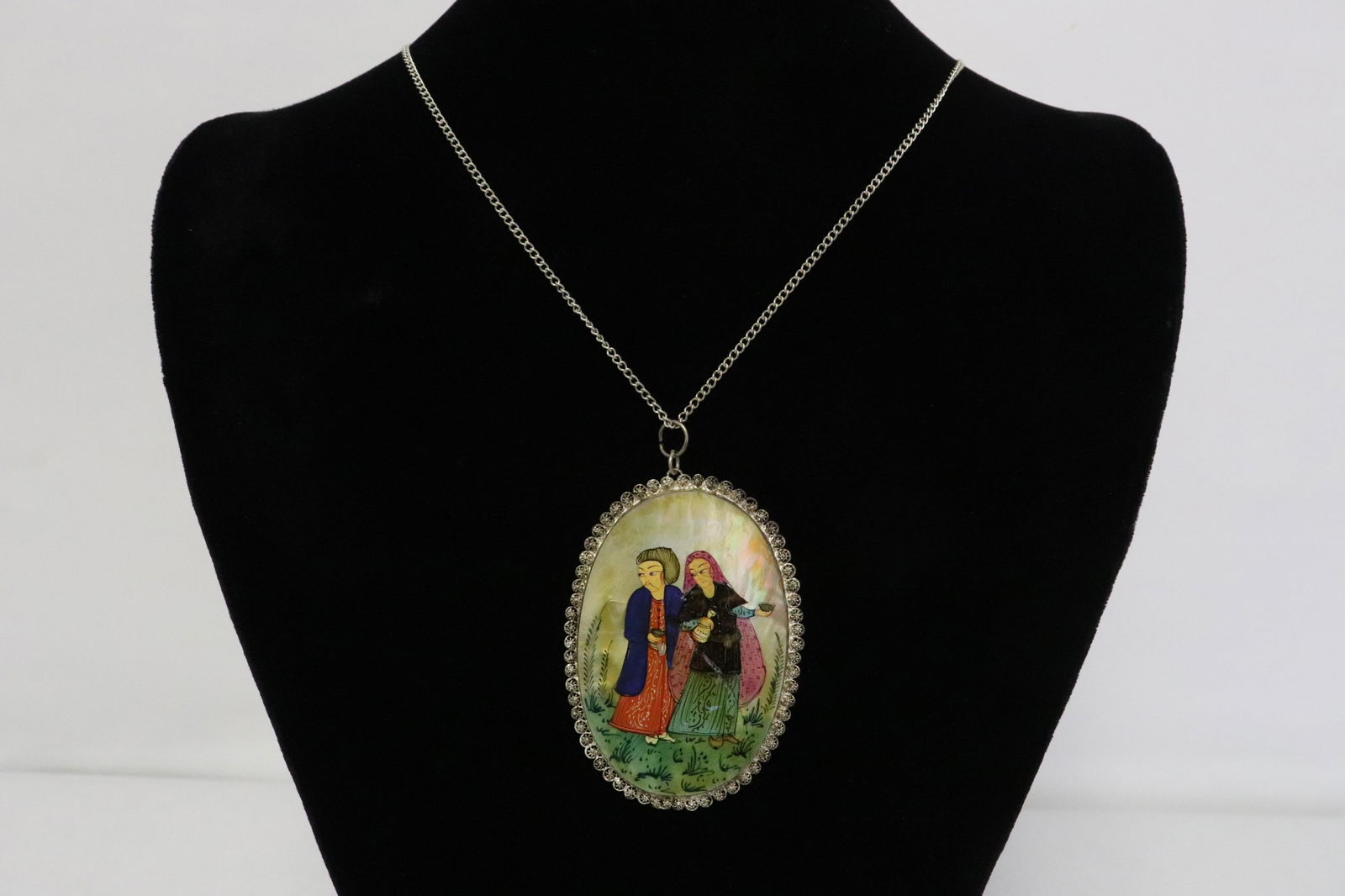 Persian silver framed MOP plaque pendant (1 of 7)