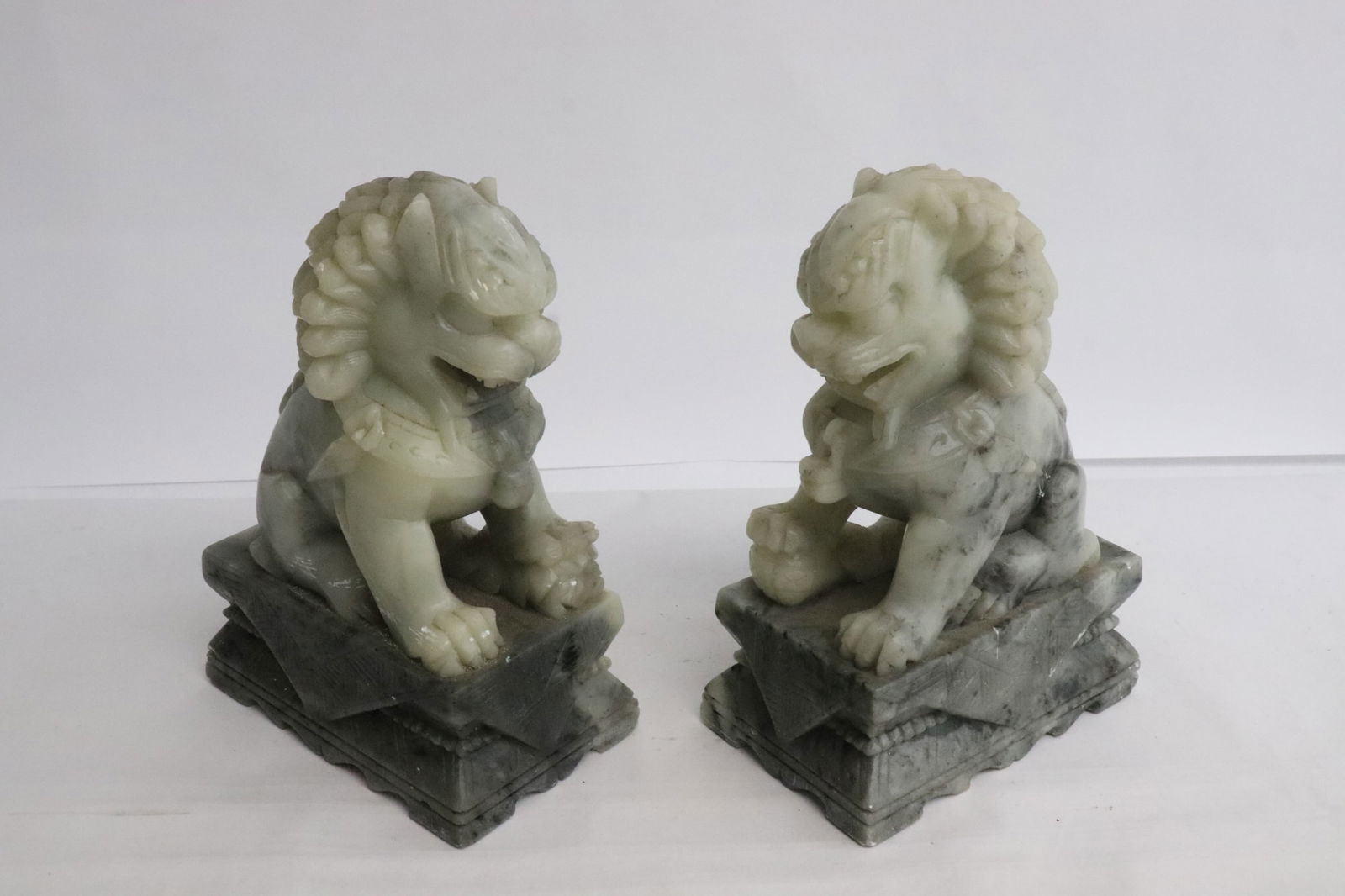 Pir Chinese soapstone carved fulions: Pir Chinese soapstone carved fulions, 7"H ea