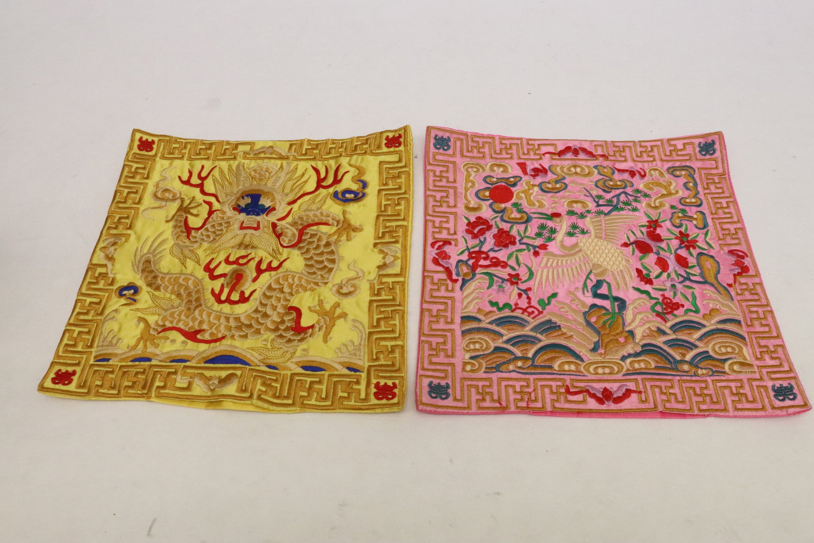 2 vintage Chinese embroidery panels: 2 vintage Chinese embroidery panels, 10.35"x10.35" ea