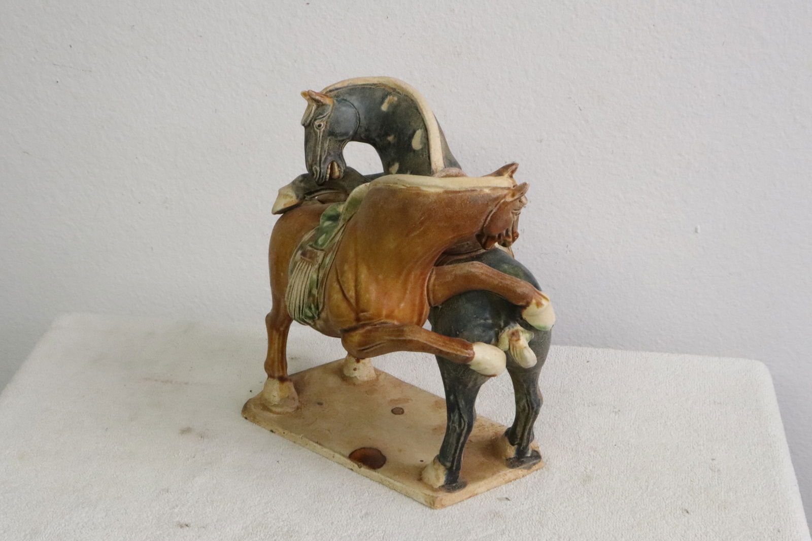 Sancai earthenware horse group: Sancai earthenware horse group, 9.8"H