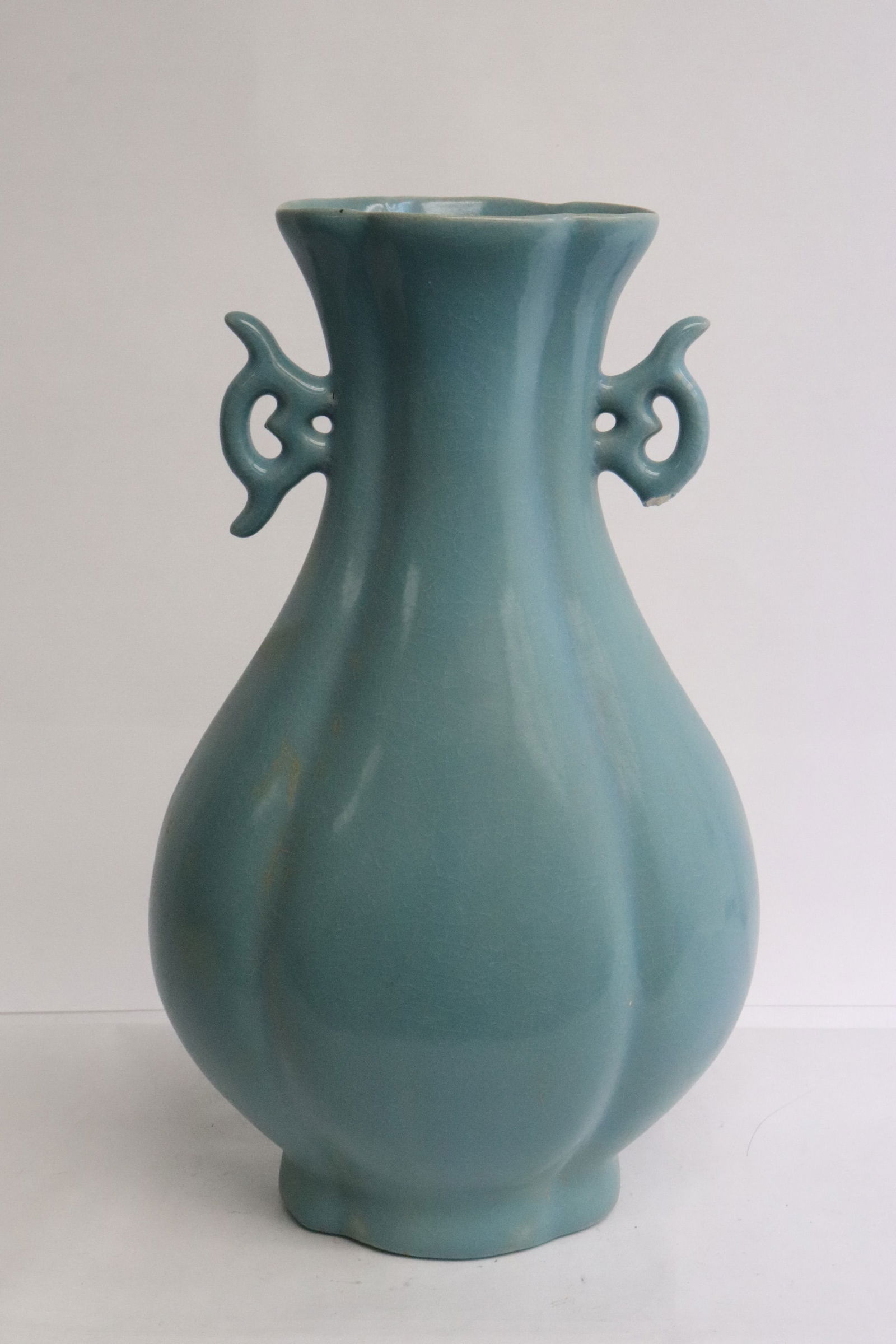 Large blue glazed melon shaped porcelain vase (1 of 11)