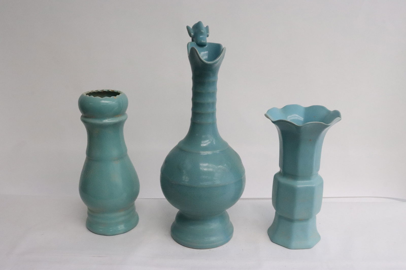 3 blue glazed porcelain vases (1 of 11)