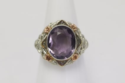 Victorian bicolor 14K gold ring with amethyst