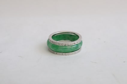 18K W/G jadeite diamond eternity ring w/ GIA report