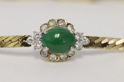 14K Y/G jadeite diamond bracelet, w/ GIA certificate