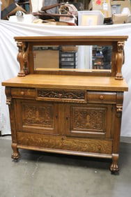 Victorian tiger oak sideboard w/ beveled mirror