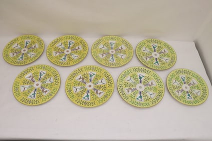 8 Herend yellow dynasty dinner plates