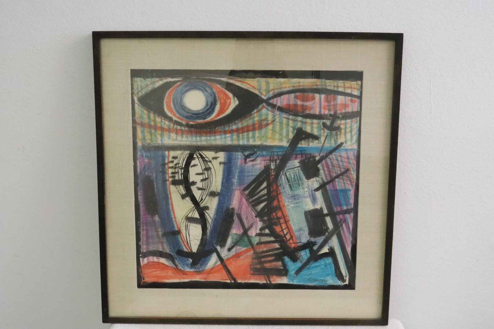 Pastel/ color pencil on paper "abstract" by Keith Crown: Pastel/ color pencil on paper "abstract" by Keith Crown (California, 1918-2010), 17.15"x17.15" (F:22.7"x22.6"x1.25")