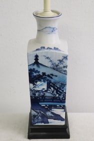 Vintage Chinese b&w porcelain vase, made as lamp