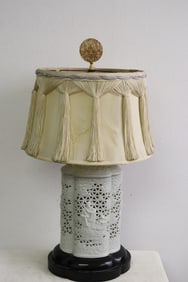 Vintage blanc de shin porcelain covered jar, made as lamp