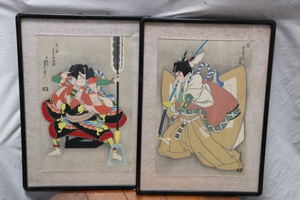 2 framed Japanese woodblock prints