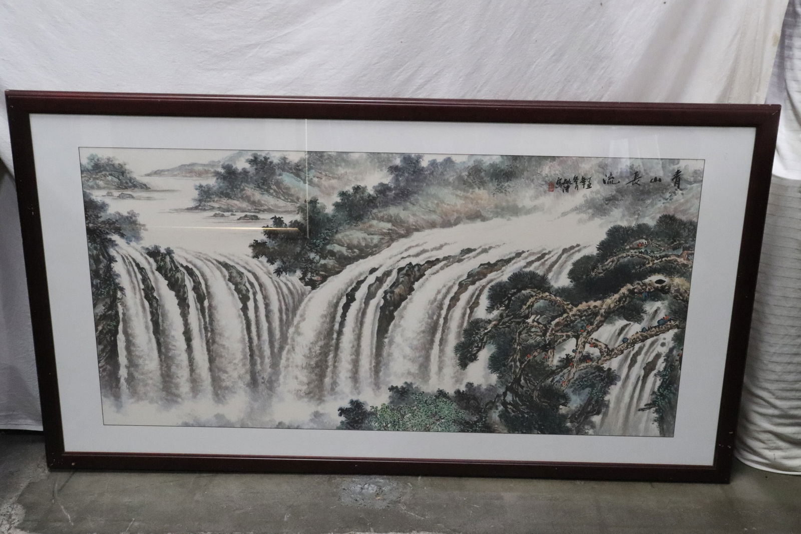 Large Chinese framed watercolor, signed & dated (1 of 8)