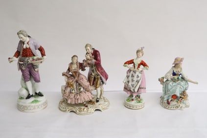 4 European vintage porcelain figures