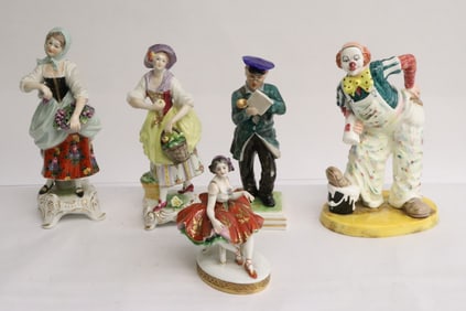 5 European vintage porcelain figures