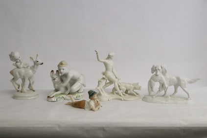 5 European vintage porcelain figures