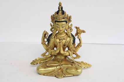 Fine Chinese vintage gilt bronze sculpture of deity