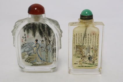 2 Chinese crystal snuff bottles with calligraphy