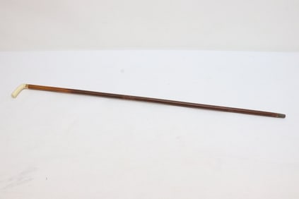 Chinese 19th c. wood cane w/ bone carved finial