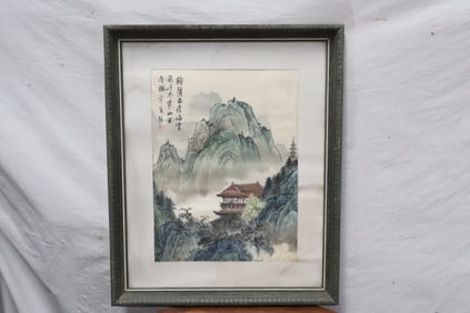 Chinese 19th/20th c. framed watercolor on silk panel