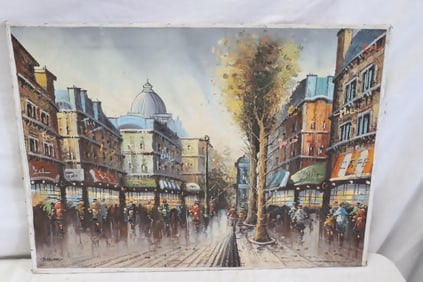 Oil on canvas "Paris street scene", signed Damiano
