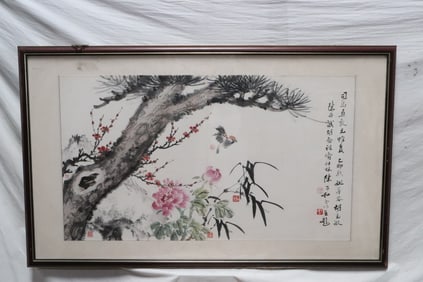 Framed w/c on paper panel by 6 artist w/ 6 seals