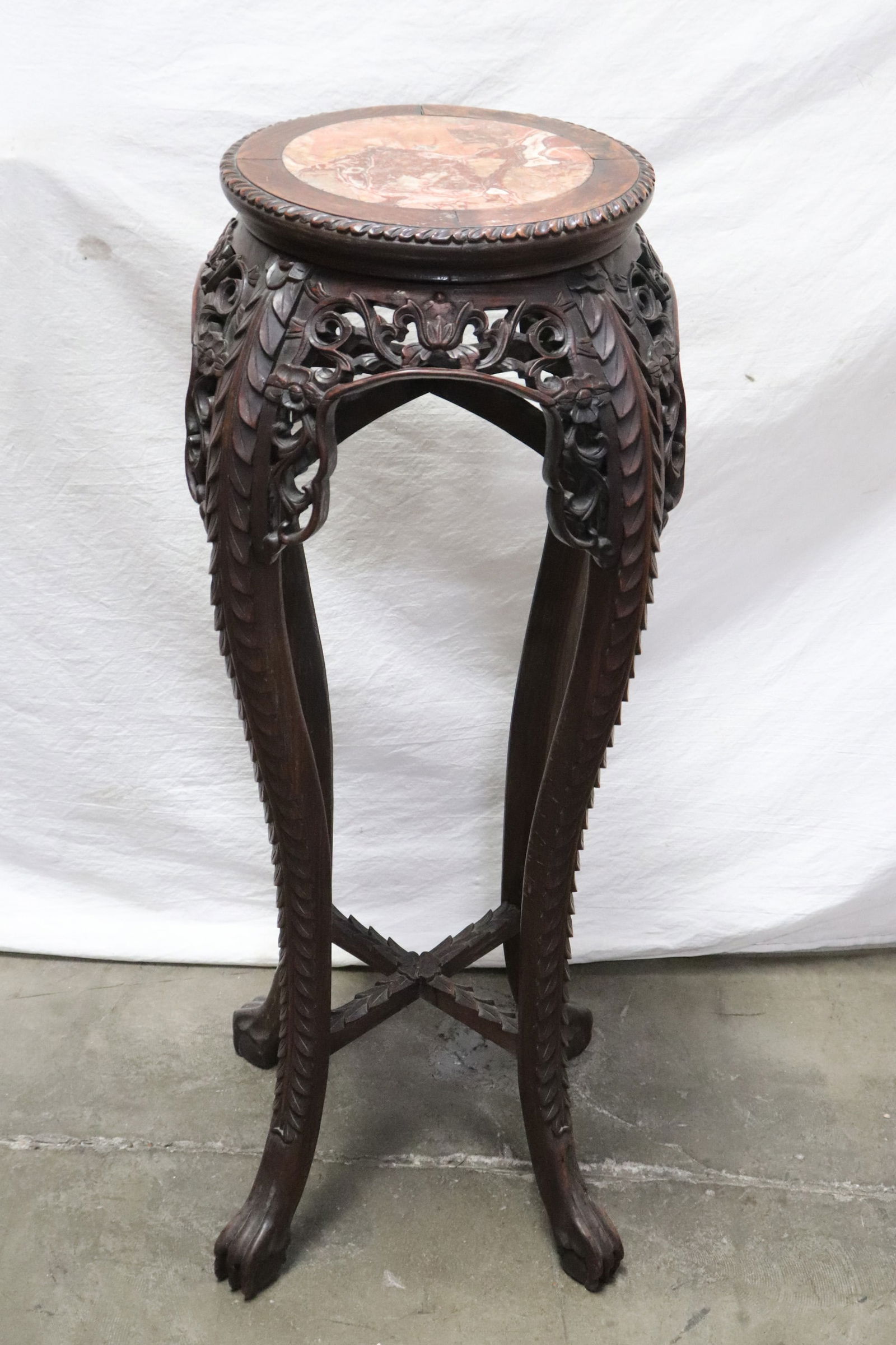 Chinese marble top rosewood pedestal stand: Chinese marble top rosewood pedestal stand, 35.8"x16.8"x16.8"