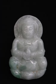 Large partial apple green jadeite carved Buddha