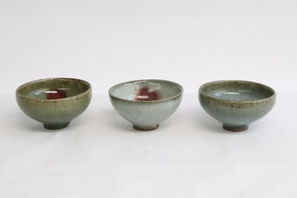 3 Chinese Jun ware teacups