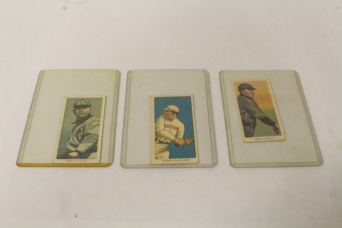 3 reproduction of Piedmont cigarette baseball cards: 3 reproduction of Piedmont cigarette baseball cards, 2.6"x1.45" ea