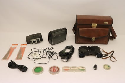 Sony Walkman video camera accessories, Tasco binocular, etc.