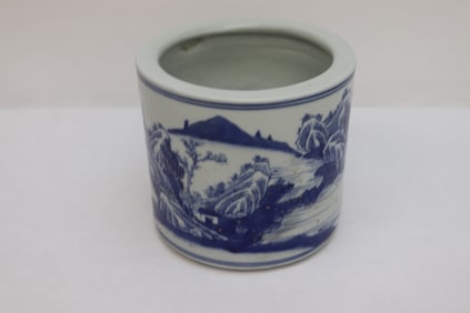 Large Chinese b&w porcelain fluted brush holder