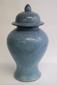 A blue on blue porcelain covered jar