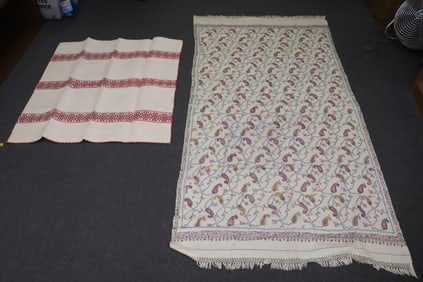 2 cross stitch/ embroidery decorated tablecloth