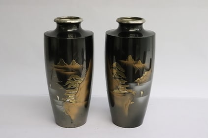 2 Japanese metal vases