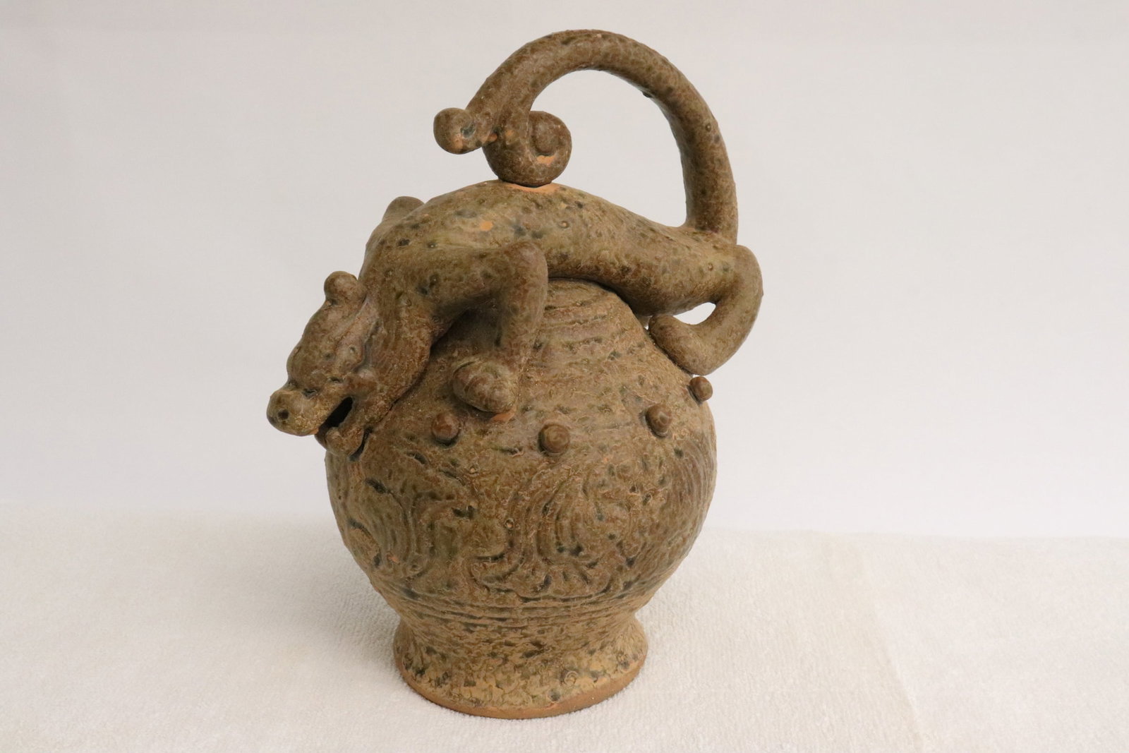 Unusual earthenware wine server: Unusual earthenware wine server, 8.8"x6.6"x5.35"