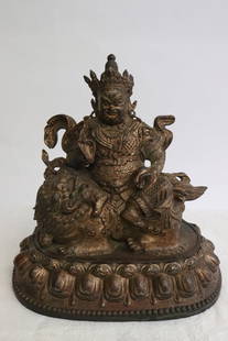 Chinese bronze sculpture of deity: Chinese bronze sculpture of deity, 8.6"H