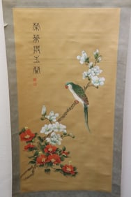 Chinese watercolor scroll "birds and flowers"