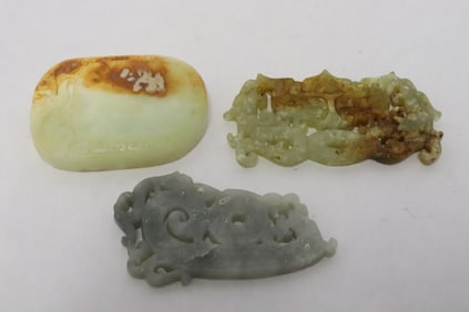 3 jade like stone carved ornaments